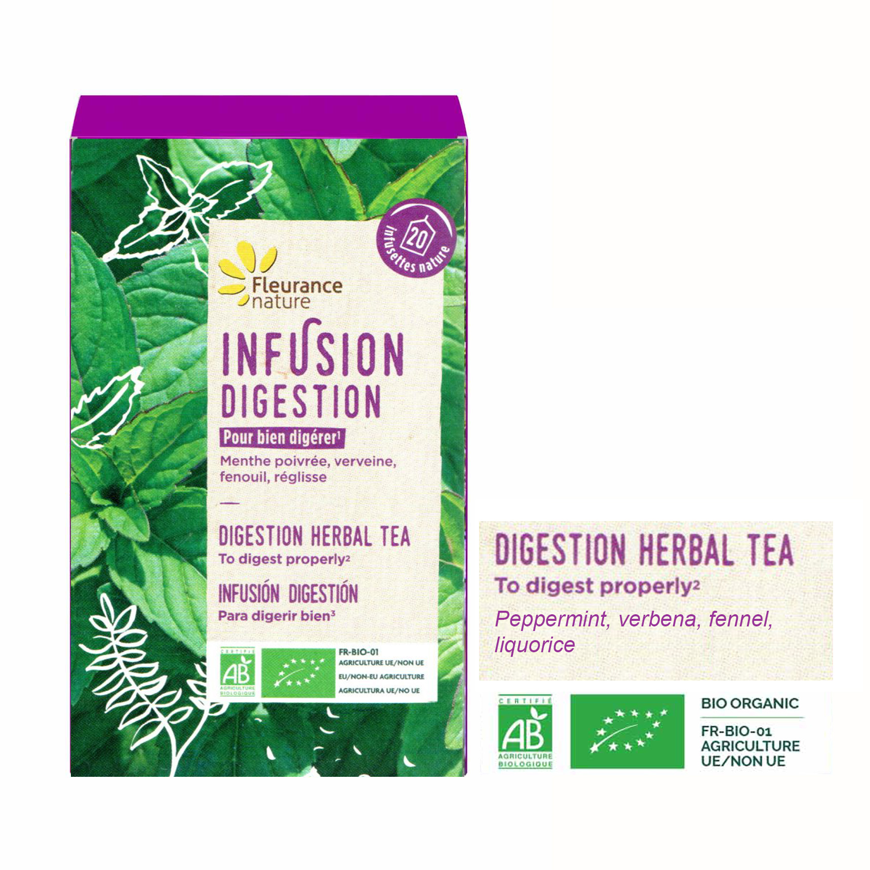 Organic Digestion Herbal Tea Peppermint, Fennel, Liquorice Caffeine
